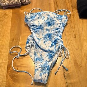 Girls Blue Floral One-Piece Swimsuit